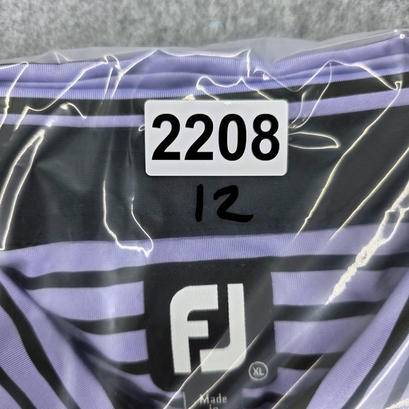 FootJoy FJ‎ Performance Golf Polo Shirt Men XL Striped Purple Black Short Sleeve - Picture 13 of 13